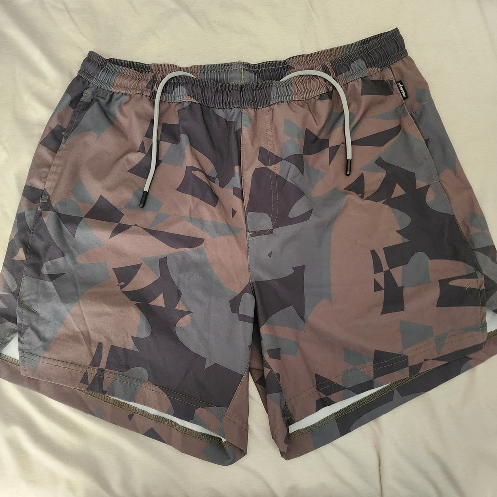 Maamgic Lined Shorts Mens L Brown Camo Excellent Geometric Athletic 5.5" Inseam